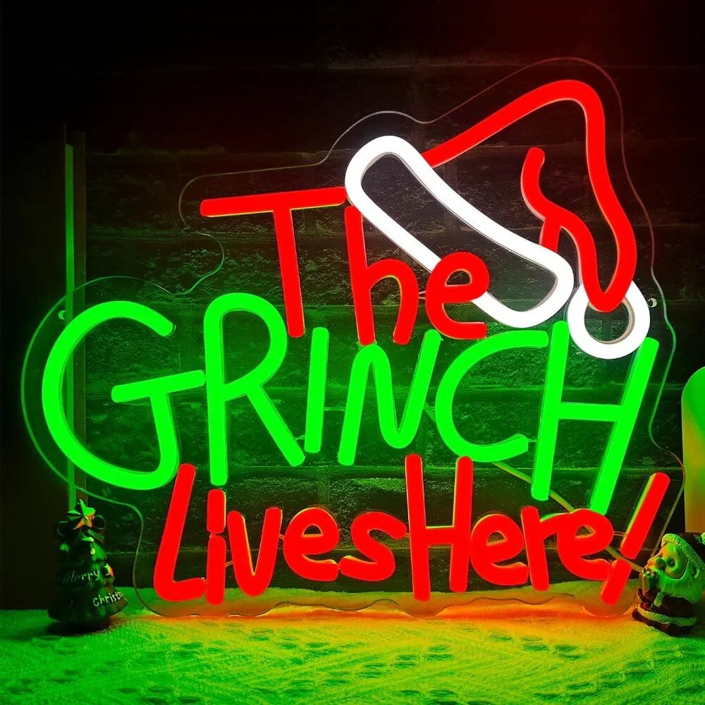 Christmas Live Here Neon Sign Led Candy Dimmable Light Up Sign for Party Kids